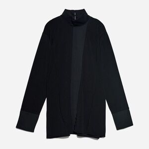 Zara Elegant Black Mock Neck Long Sleeve Blouse, Women’s Small